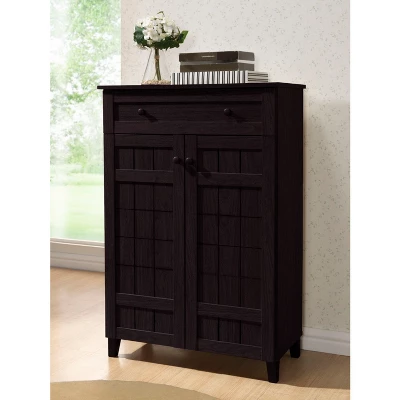 Glidden Wood Modern Shoe Cabinet (Tall) Dark Brown - Baxton Studio 2 Glidden Wood Modern Shoe Cabinet (Tall) Dark Brown - Baxton Studio - Image 2