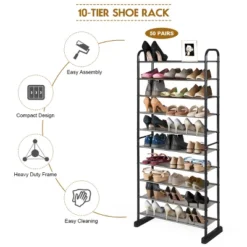 Costway 10-Tier Shoe Rack Space-saving Shoe Organizer W/Metal Frame Shoe Tower -Home Storage Store GUEST 6e329b80 23b1 4d39 9e9a 458ac53119c4