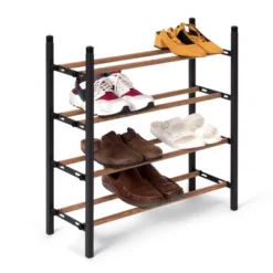 Juvale Free Standing 4 Tier 24 Pair Shoe Rack Shelf Organizer For Entryway Closet, 24"-45" Expandable, Black & Oak Grain Metal -Home Storage Store GUEST 731942a0 3866 4e10 9d4f 4cd853825082