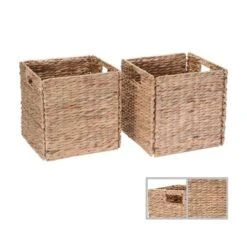 Hastings Home 12-Inch Square Handmade Wicker Storage Bin Foldable Basket Made Of Water Hyacinth | Set Of 2 9 Hastings Home 12-Inch Square Handmade Wicker Storage Bin Foldable Basket Made Of Water Hyacinth | Set Of 2 -Home Storage Store GUEST 7325af43 ea92 4285 9334 c9eccd513c4d