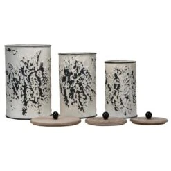 Set Of 3 Cream And Gray Floral Metal Decorative Storage Canisters - Foreside Home & Garden -Home Storage Store GUEST 738af412 29a2 422b 86f9 6c4bca870979