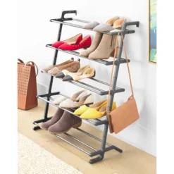 Whitmor 5 Tier Leaning Shoe Rack Black -Home Storage Store GUEST 75169bfe 6780 458e 9be9 d17629c26ec2