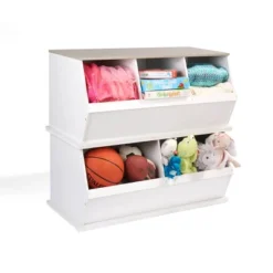 Badger Basket Two Bin Stackable Storage Cubby White/Gray Woodgrain -Home Storage Store GUEST 7eb89f7a 56dd 4ae5 9540 21475774645e