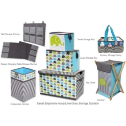 Bacati - Elephants Aqua/Lime/Gray Storage Toy Chest -Home Storage Store GUEST 80db58b6 e004 424f 863a 0c64c9550a23