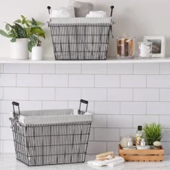 Design Imports Set Of 2 Farmhouse Black Wire Ticking Stripe Liner Baskets Black/White -Home Storage Store GUEST 86d0064f d468 4cf7 861b 14cd9c3bb966