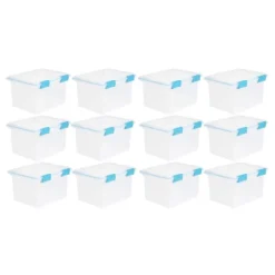 Sterilite 32 Quart Stackable Clear Plastic Storage Tote Container With Blue Gasket Latching Lid For Home And Office Organization, Clear -Home Storage Store GUEST 86d65f11 c29c 42f0 a90c 16e78987ba85
