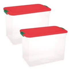 Homz 112 Quart Stackable Durable Plastic Clear Base Holiday Storage Container Tote Box With Latching Carry Handles And Dividers, Clear (4 Pack)