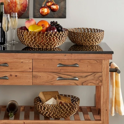 Set Of 3 Round Modern Metal Basket Gold - Olivia & May 1 Set Of 3 Round Modern Metal Basket Gold - Olivia & May