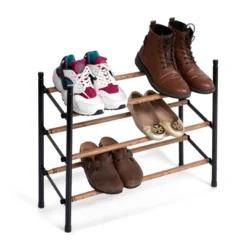 Juvale Free Standing 3 Tier 18 Pair Shoe Rack Shelf Organizer For Entryway Closet, 24"-45" Expandable, Black & Oak Grain Metal 10 Juvale Free Standing 3 Tier 18 Pair Shoe Rack Shelf Organizer For Entryway Closet, 24"-45" Expandable, Black & Oak Grain Metal -Home Storage Store GUEST 8ec142dc 49e4 41f4 9d73 c0b4d6b9ada5