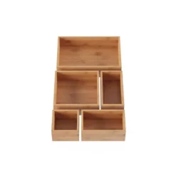 Drawer Organizer -5 Compartment Modular Natural Wood Bamboo Space Saver Tray Storage For Kitchen, Office, Bedroom And Bathroom By Hastings Home -Home Storage Store GUEST 8ec4a3d3 6045 4258 9932 dea351569b30
