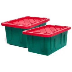 HOMZ 4415MXDC.02 Durabilt 15 Gallon Heavy Duty Impact Resistant Stackable Holiday Storage Tote With Snap-Fit Lid, Green/Red (2 Pack) -Home Storage Store GUEST 94d2bf77 a4cd 46bd 8f6f c25fdd327564