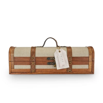 Twine Vintage Trunk Wine Bottle Gift Box, Wood Wine Box With Lid And Handle, Holds 1 Bottle, Wood, Faux Leather, Brass, Cloth 3 Twine Vintage Trunk Wine Bottle Gift Box, Wood Wine Box With Lid And Handle, Holds 1 Bottle, Wood, Faux Leather, Brass, Cloth - Image 3