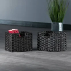 2pc Melanie Woven Fiber 2 Small Basket Set Chocolate - Winsome -Home Storage Store GUEST 987aeb08 552b 45a5 9c68 c8018fed065c