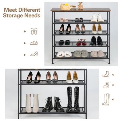 Shoe Rack 5-Tier Shoe Storage Organizer W/4 Metal Mesh Shelves For 16-20 Pairs 7 Shoe Rack 5-Tier Shoe Storage Organizer W/4 Metal Mesh Shelves For 16-20 Pairs - Image 7
