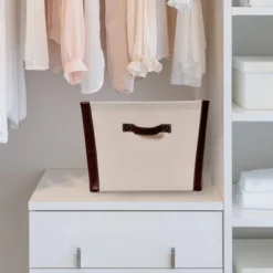 Household Essentials Canvas Bin With Vegan Leather