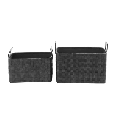 Set Of 2 Leather Storage Baskets Brown - Olivia & May 2 Set Of 2 Leather Storage Baskets Brown - Olivia & May - Image 2