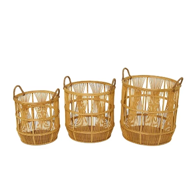 Set Of 3 Wood Baskets Brown - Olivia & May 2 Set Of 3 Wood Baskets Brown - Olivia & May - Image 2