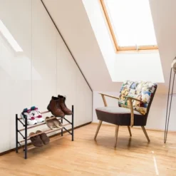 Juvale Free Standing 3 Tier 18 Pair Shoe Rack Shelf Organizer For Entryway Closet, 24"-45" Expandable, Black & Oak Grain Metal 14 Juvale Free Standing 3 Tier 18 Pair Shoe Rack Shelf Organizer For Entryway Closet, 24"-45" Expandable, Black & Oak Grain Metal -Home Storage Store GUEST aaed7474 1df1 46dc 97bd 84ae9e1e3d7e