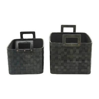 Set Of 2 Leather Storage Baskets Brown - Olivia & May 4 Set Of 2 Leather Storage Baskets Brown - Olivia & May - Image 4