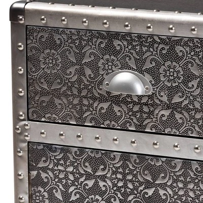 Cosette Metal Floral Accent Cabinet Silver - Baxton Studio 4 Cosette Metal Floral Accent Cabinet Silver - Baxton Studio - Image 4