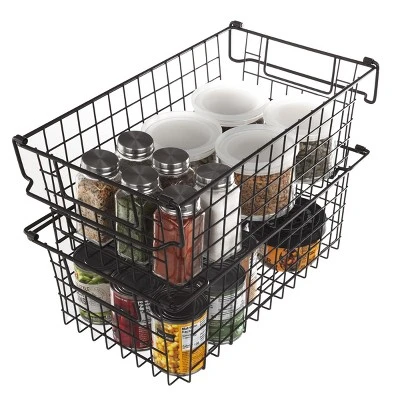 Set Of 2 Storage Bins - Basket Set For Toy, Kitchen, Closet, And Bathroom Storage - Medium Shelf Organizers With Handles By Home-Complete (Black) 10 Set Of 2 Storage Bins - Basket Set For Toy, Kitchen, Closet, And Bathroom Storage - Medium Shelf Organizers With Handles By Home-Complete (Black) - Image 10