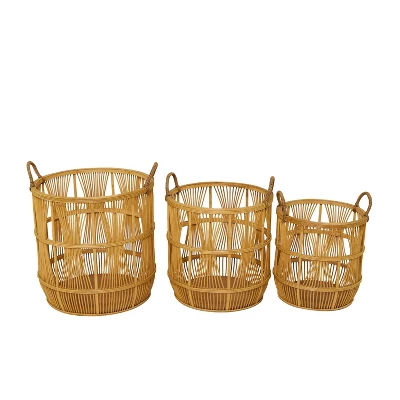 Set Of 3 Wood Baskets Brown - Olivia & May 1 Set Of 3 Wood Baskets Brown - Olivia & May
