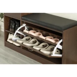 Basicwise Wooden Entryway Shoe Storage Bench With Cushion, Brown -Home Storage Store GUEST b8d30d6d 4fd2 4d55 af97 e39681406fae