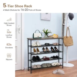 Shoe Rack 5-Tier Shoe Storage Organizer W/4 Metal Mesh Shelves For 16-20 Pairs 12 Shoe Rack 5-Tier Shoe Storage Organizer W/4 Metal Mesh Shelves For 16-20 Pairs -Home Storage Store GUEST b981950b 2b91 4c6e aa27 5ebdee40f29e