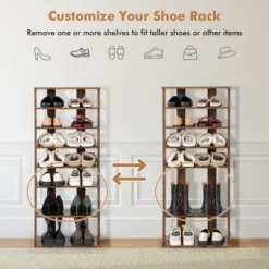 Costway Patented 7-Tier Double Rows Shoe Rack Vertical Wooden Shoe Storage Organizer Rustic White/Brown -Home Storage Store GUEST bc32ce3f a881 4571 9af0 309da5982113