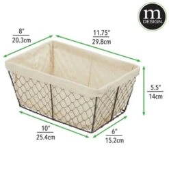 MDesign Medium Chicken Wire Storage Basket, Fabric Liner, 8 Pack, Bronze/Natural -Home Storage Store GUEST bcded672 04e8 4284 9ce9 9793de3dc6ed