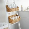 Farmlyn Creek 2 Pack Wall Mounted Decorative Hyacinth Storage Baskets With Hooks For Bathroom, Laundry Room, Nursery