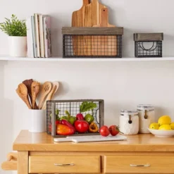 Design Imports Set Of 6 Antique Silver Finish Farm House Baskets -Home Storage Store GUEST bff86dd0 e92d 4064 b3c8 abd76c6843e3