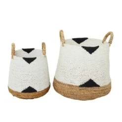 Set Of 2 Banana Leaf Storage Baskets White - Olivia & May