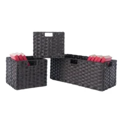 3pc Melanie Woven Fiber 2 Small And 1 Large Basket Set Chocolate - Winsome -Home Storage Store GUEST c7a628a8 e1f3 406d b450 f08feca93b41