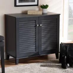 Shelf Wood Shoe Storage Cabinet Coolidge Finished Dark Gray - Baxton Studio -Home Storage Store GUEST c97228ac 7365 473f 8ece 06f471f0e5ce
