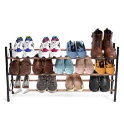 Juvale Free Standing 3 Tier 18 Pair Shoe Rack Shelf Organizer For Entryway Closet, 24"-45" Expandable, Black & Oak Grain Metal 11 Juvale Free Standing 3 Tier 18 Pair Shoe Rack Shelf Organizer For Entryway Closet, 24"-45" Expandable, Black & Oak Grain Metal -Home Storage Store GUEST c9cba1b0 94fd 4e74 b1f5 cab2762c0d32