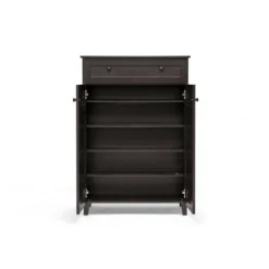 Glidden Wood Modern Shoe Cabinet (Tall) Dark Brown - Baxton Studio