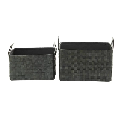 Set Of 2 Leather Storage Baskets Brown - Olivia & May 5 Set Of 2 Leather Storage Baskets Brown - Olivia & May - Image 5