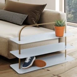 Happimess Minimalist 24.5" 9-Pair 3-Tier Iron Thin Flat Plate Shoe Rack -Home Storage Store GUEST d3c86dfa ce5d 4a50 8410 ebd2e1d68456