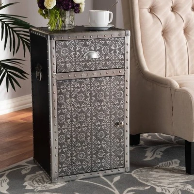 Cosette Metal Floral Accent Cabinet Silver - Baxton Studio 1 Cosette Metal Floral Accent Cabinet Silver - Baxton Studio