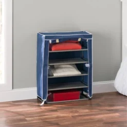 Home Basics 5 Tier Non Woven Shoe Closet, Navy