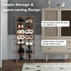 Costway Patented 7-Tier Double Rows Shoe Rack Vertical Wooden Shoe Storage Organizer Rustic White/Brown -Home Storage Store GUEST dc456793 c603 49d9 845b a0fc30c33bd1