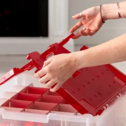 IRIS USA Ornament Storage Box, Plastic Organization Container Bin, Clear/Red -Home Storage Store GUEST dd4eeb6a cde7 4723 b52a 855d5fc68482