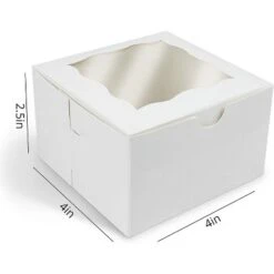 O'Creme Small Bakery Cake Boxes With Window, White Paper Kraft Cardboard Mini Packaging Containers - 25 Pack