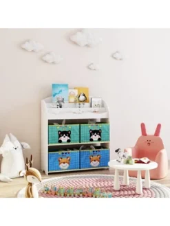 Year Color School Supply, Nursery, Daycare, Toddler, Kids Book Display And Toy Storage Organizer With 6 Fabric Storage Bins -Home Storage Store GUEST e0aa8e00 8449 4a5e bbe7 043a06396b3a