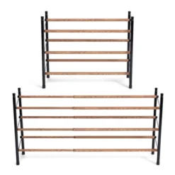 Juvale Free Standing 3 Tier 18 Pair Shoe Rack Shelf Organizer For Entryway Closet, 24"-45" Expandable, Black & Oak Grain Metal 12 Juvale Free Standing 3 Tier 18 Pair Shoe Rack Shelf Organizer For Entryway Closet, 24"-45" Expandable, Black & Oak Grain Metal -Home Storage Store GUEST e0c8ebe3 810f 4ef3 9142 a689c26abcb5