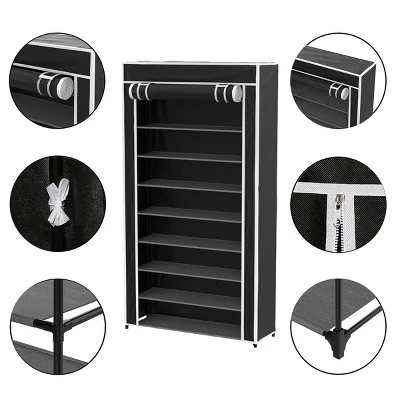 Hastings Home Freestanding Tiered Shoe Rack With Dust Cover - Black 1 Hastings Home Freestanding Tiered Shoe Rack With Dust Cover - Black