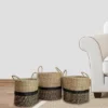 Northlight Set Of 3 Black And Beige Woven Table And Floor Cylindrical Seagrass Baskets