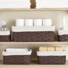 Juvale 5-Pcs Brown Small Rectangular Woven Nesting Baskets, Lined Wicker Set For Organizing Closet, Kitchen, Pantry Shelves, Bathroom (3 Sizes)