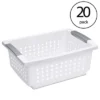 Sterilite Medium Sized Multipurpose Stackable Storage Basket Bin With Flip-Down Rails For Home And Office Organization, White (20 Pack)